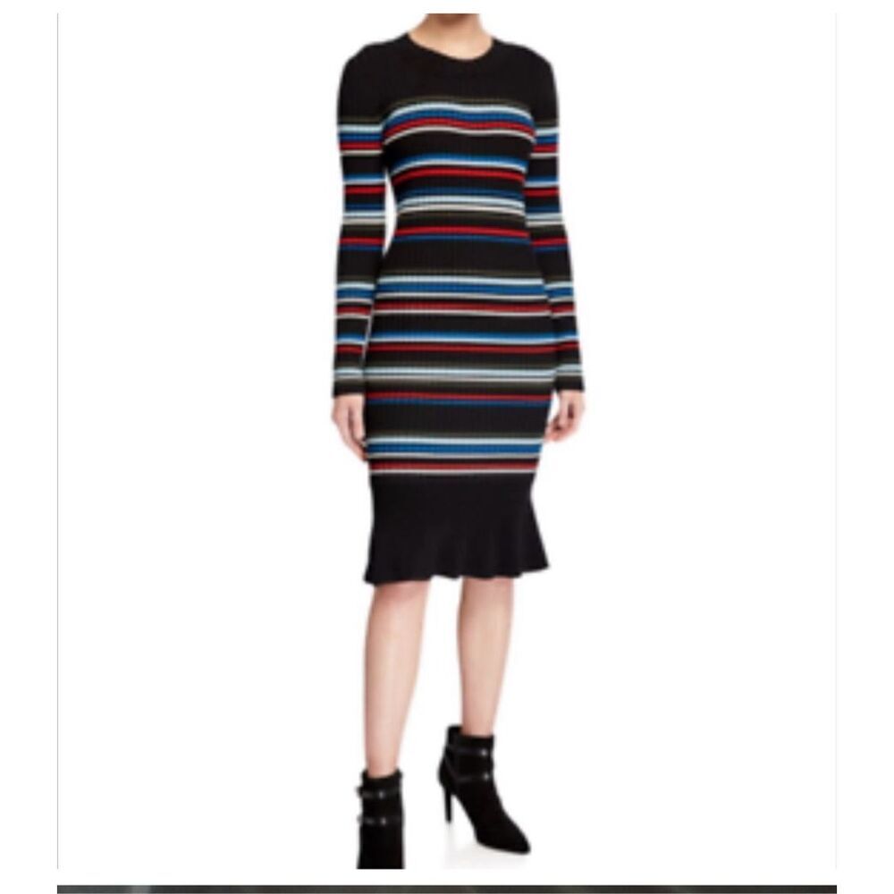 Parker‎ Women's Stripe Print Sweater Dress Midi Multicolor Size M